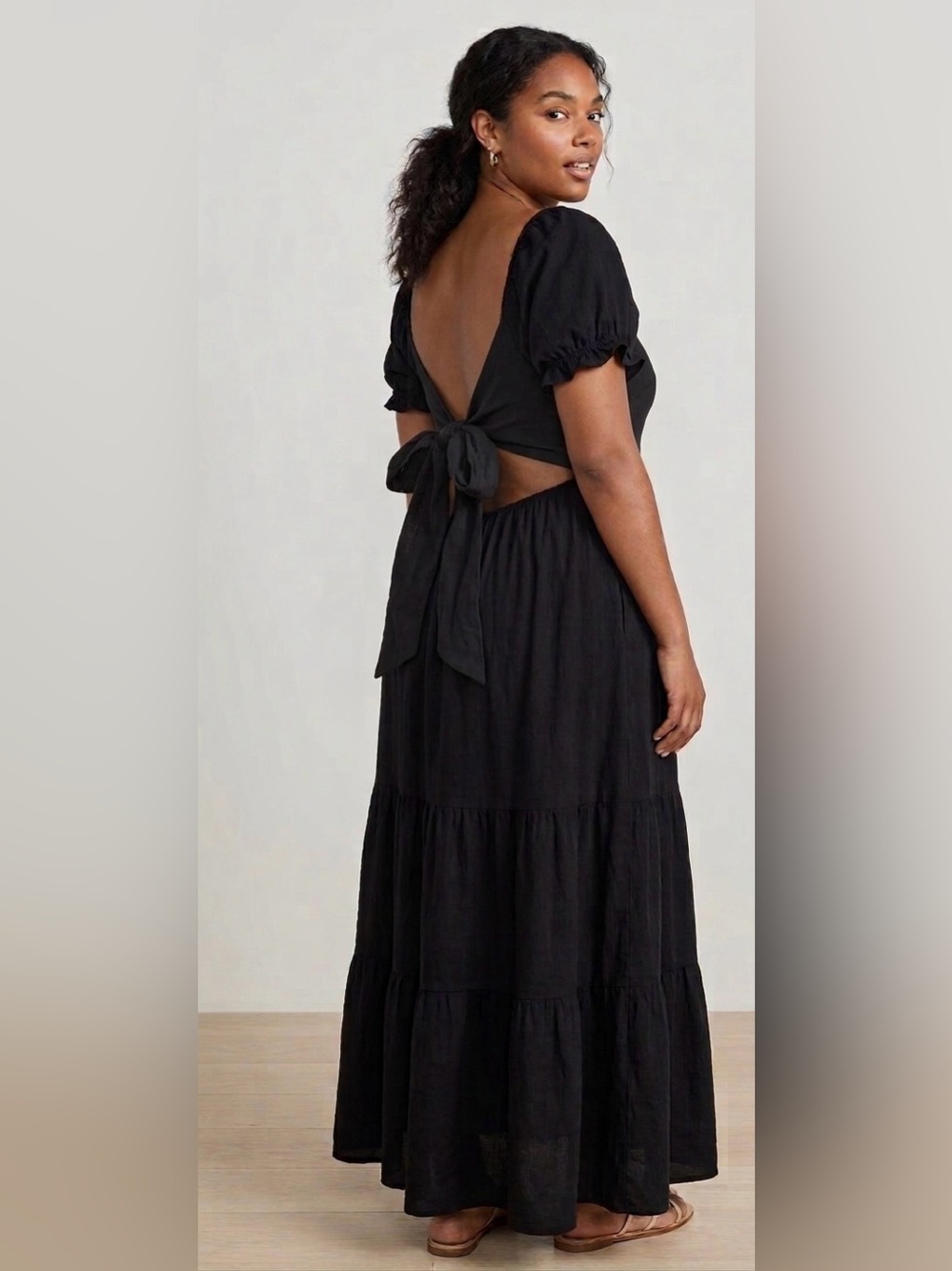 Open-Back Black Maxi Dress with Tie Detail